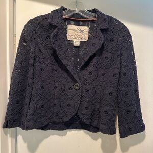 Anthropologie Tabitha Navy Lace Blazer Size 6